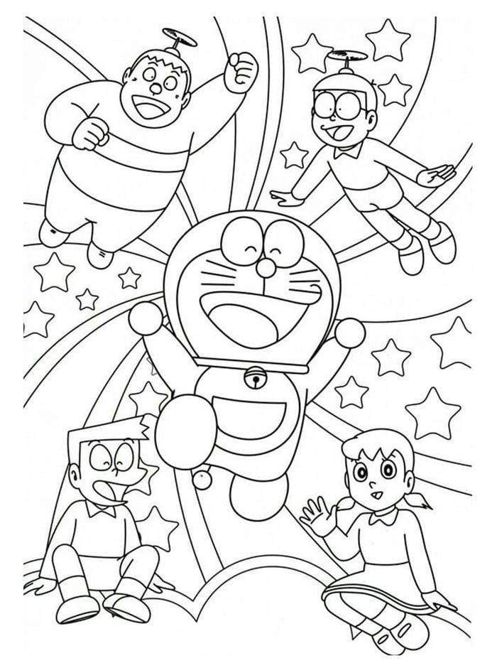 tranh tô màu doremon cute chibi