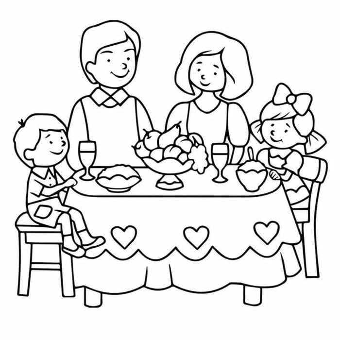 tô màu gtranh gia đình 4 người ăn cơm