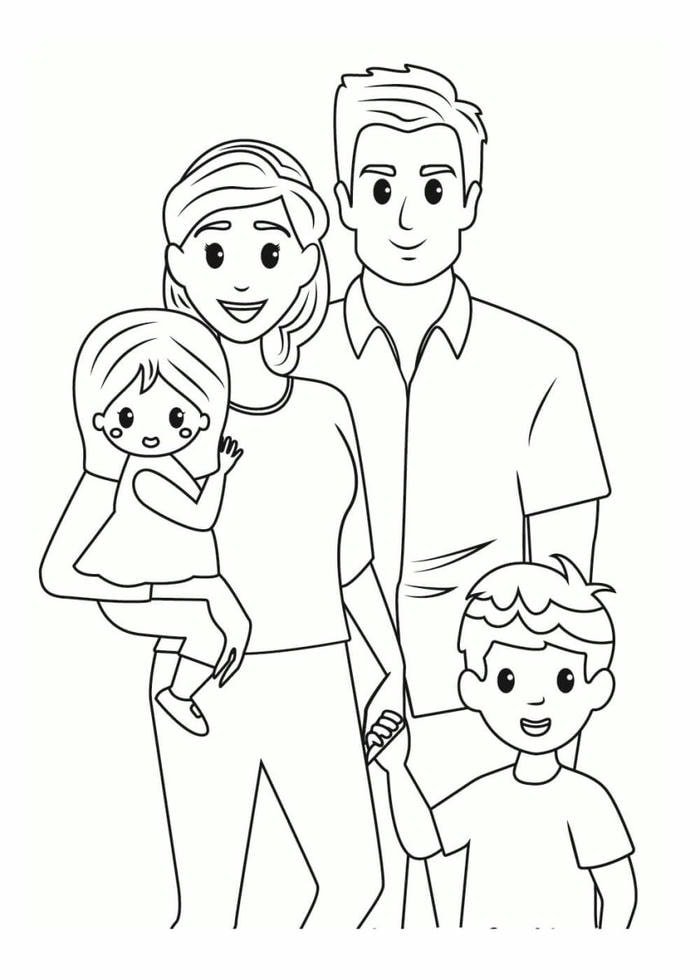 tranh gia đình 4 người chân dung tô màu đơn giản
