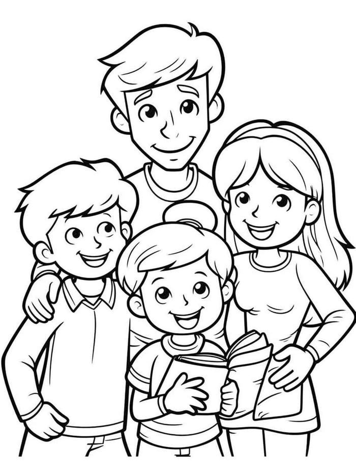 tranh vẽ gia đình 4 người đáng yêu nhất cho trẻ mầm non tô màu