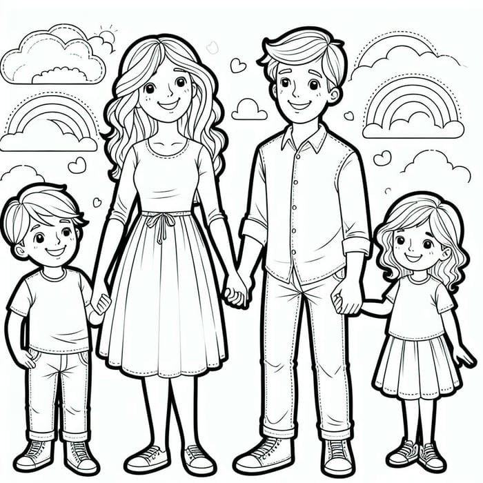 tranh để tô màu về gia đình 4 người đẹp nhất