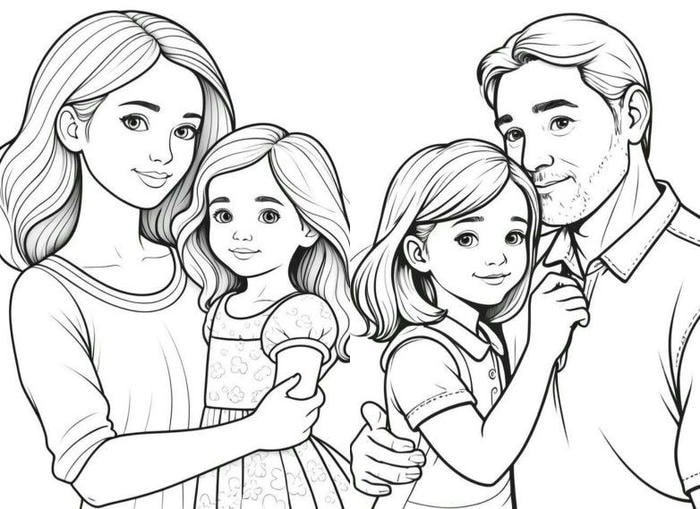 tranh tô màu về gia đình 4 người đẹp nhất