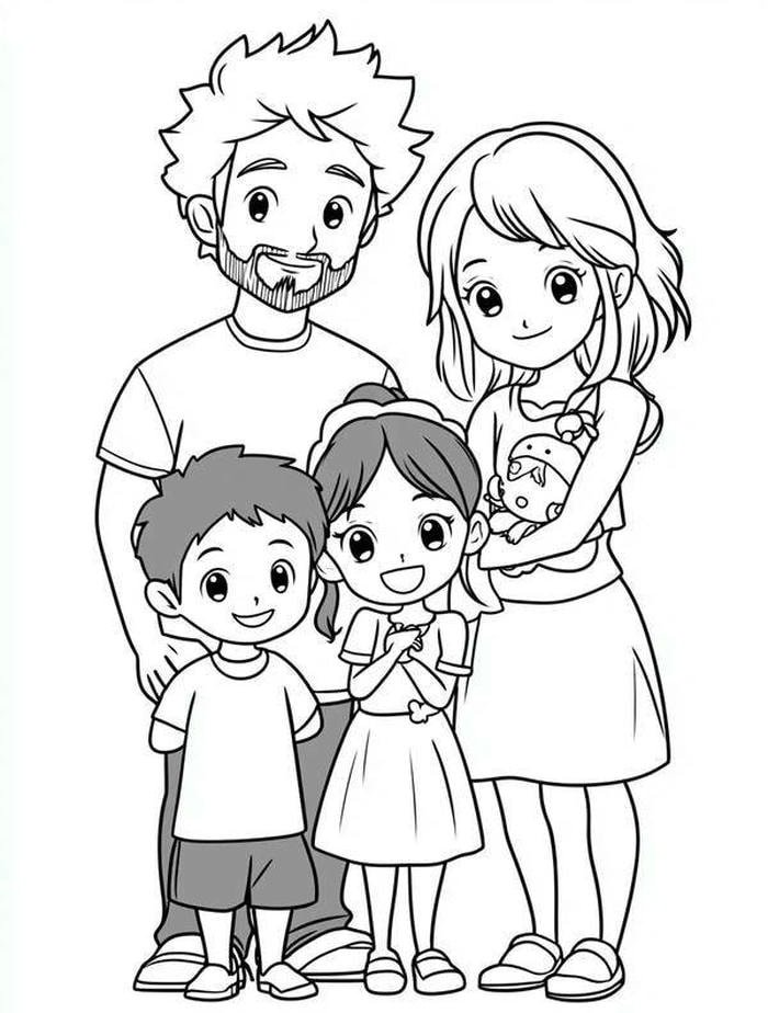tranh tô màu về gia đình 4 người đơn giản