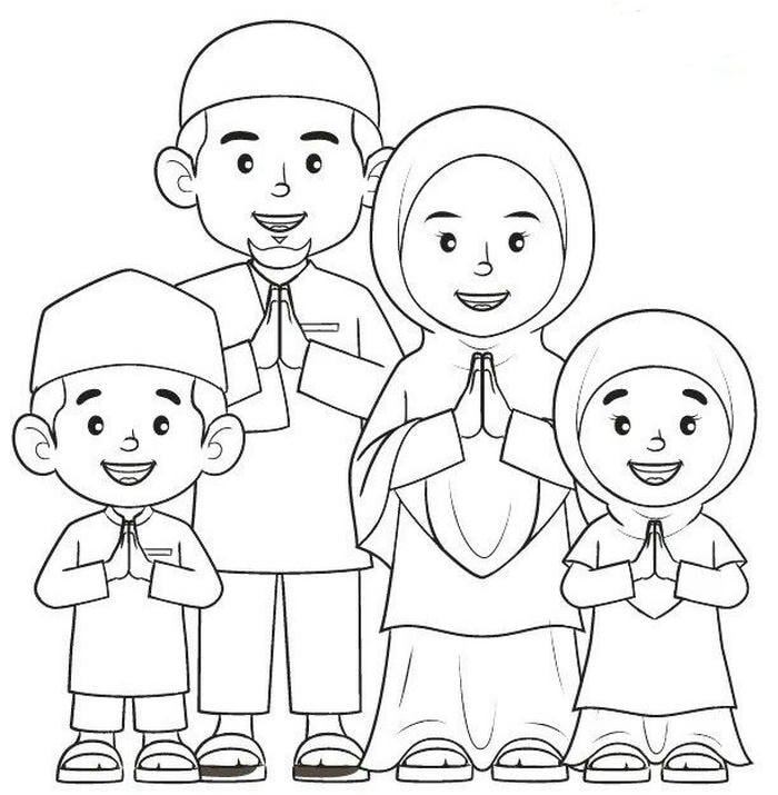 tranh gia đình 4 người hồi giáo cho trẻ tô màu