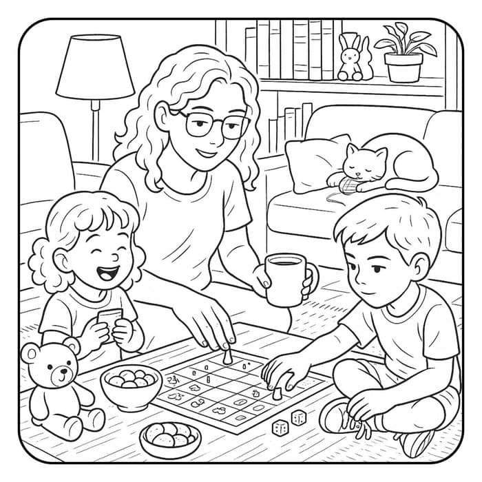 tranh tô màu gia đình bé ấm áp