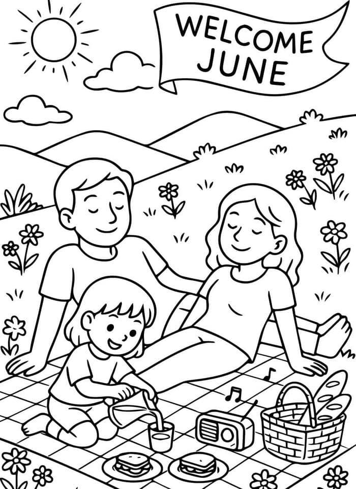 tranh tô màu gia đình bé đơn giản dễ tô