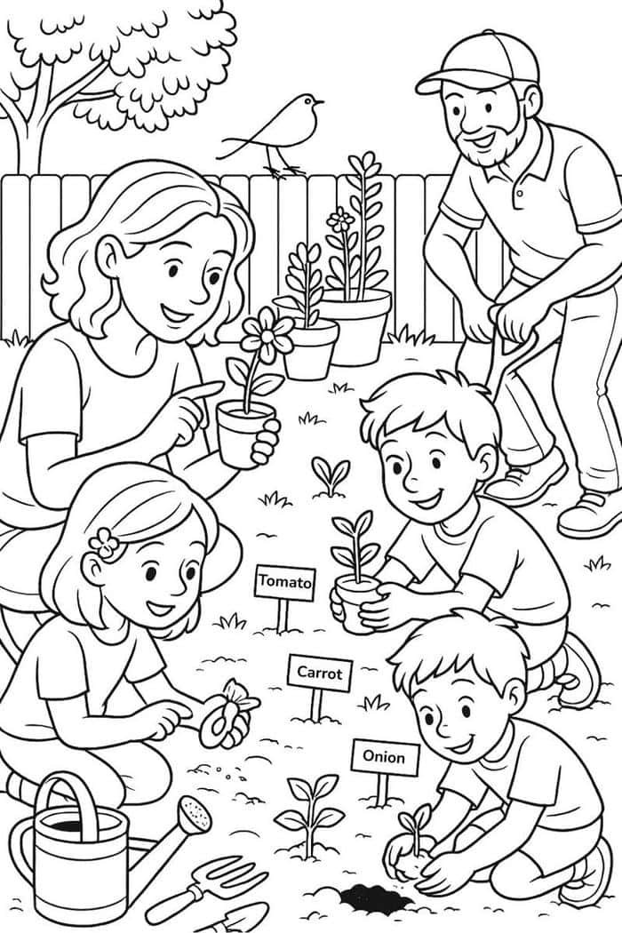 tranh tô màu gia đình bé in ra