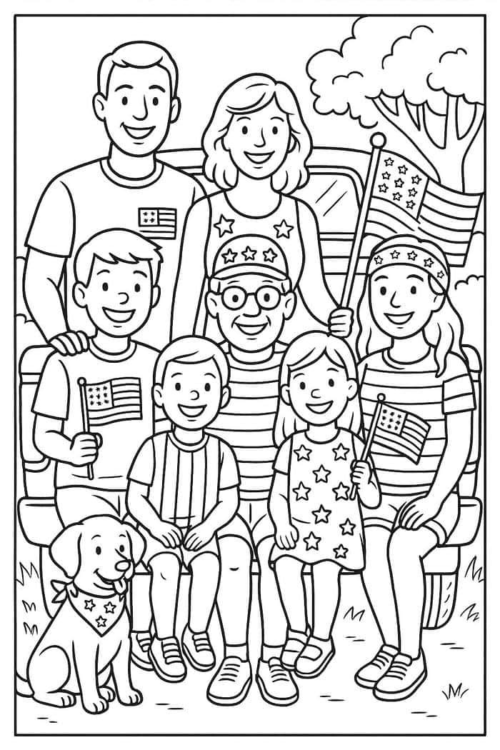 tranh tô màu gia đình nhiều thế hệ có ông bà