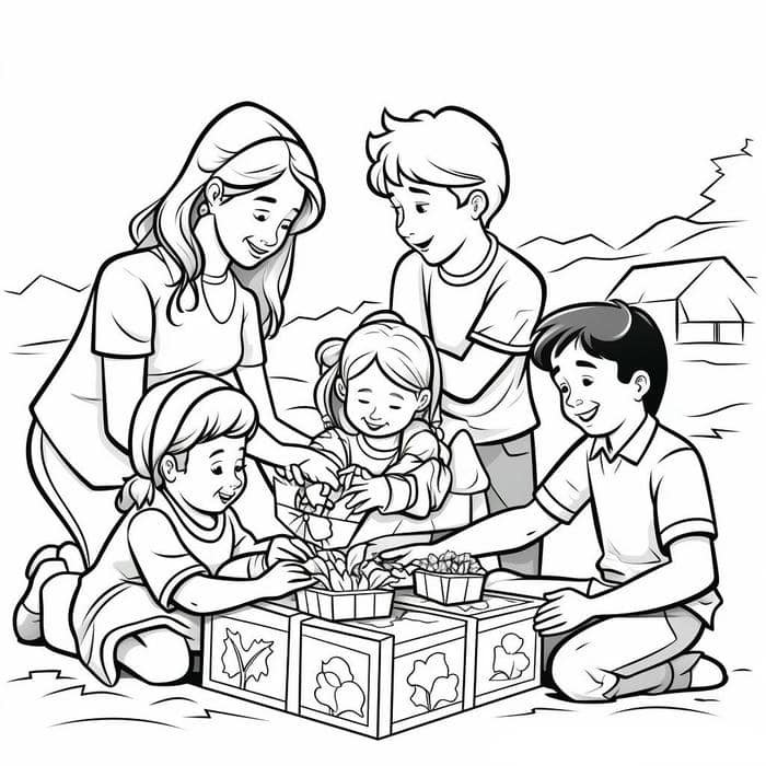 tranh tô màu gia đình bé ngoài trời