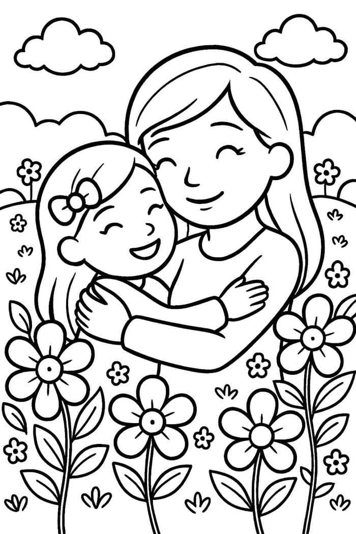 tranh tô màu gia đình bé sum vầy