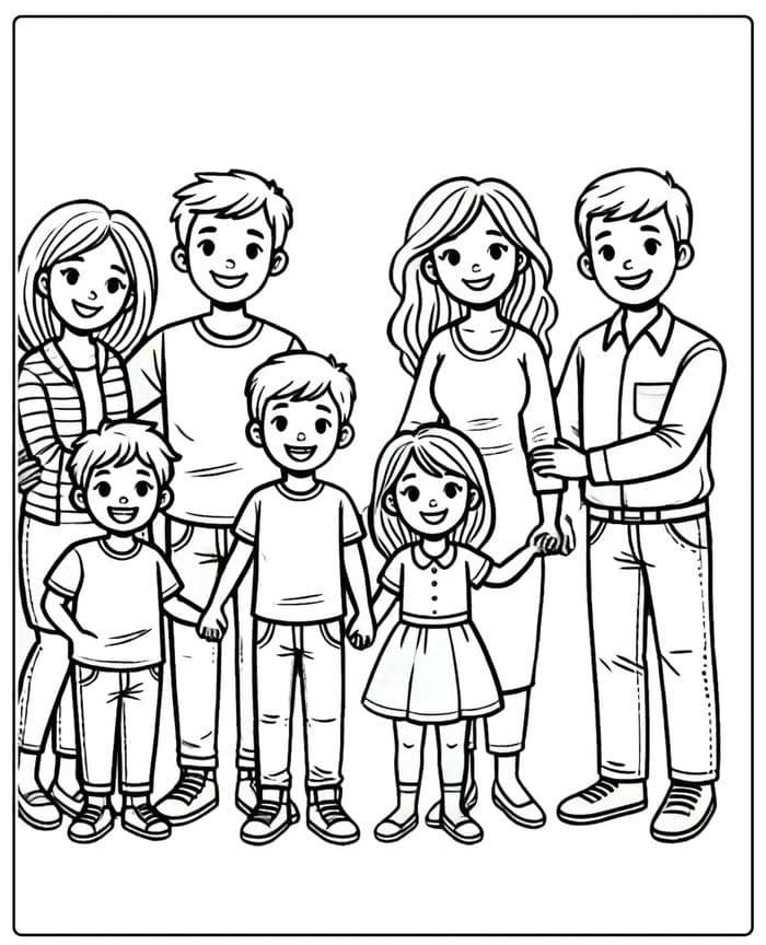 tranh tô màu gia đình bé vui nhộn