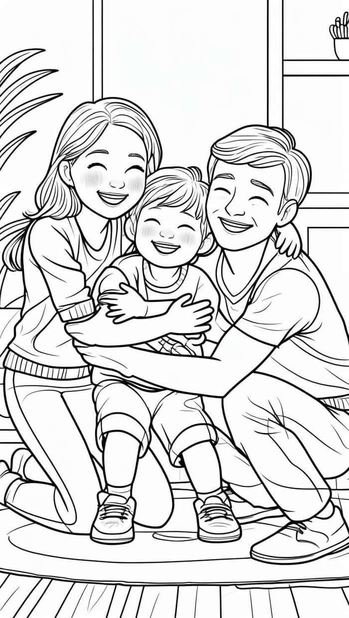 tranh tô màu gia đình 3 người