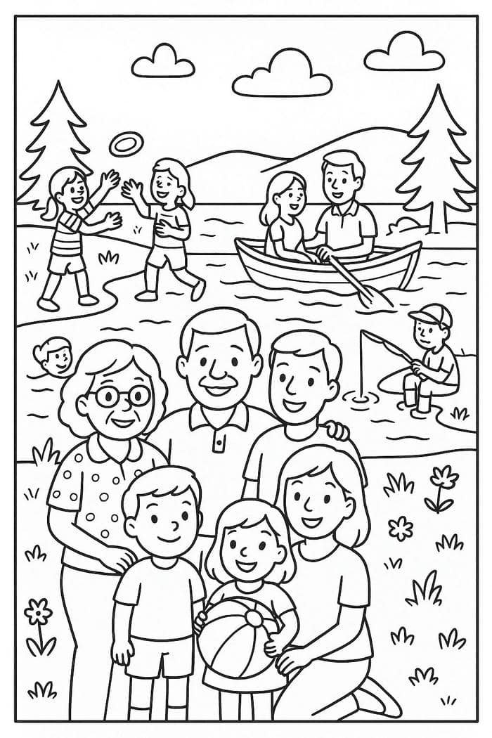 tranh tô màu gia đình bé