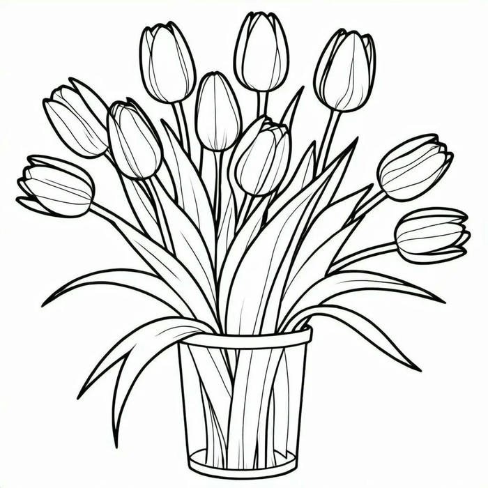 tranh tô màu hoa tulip đáng yêu