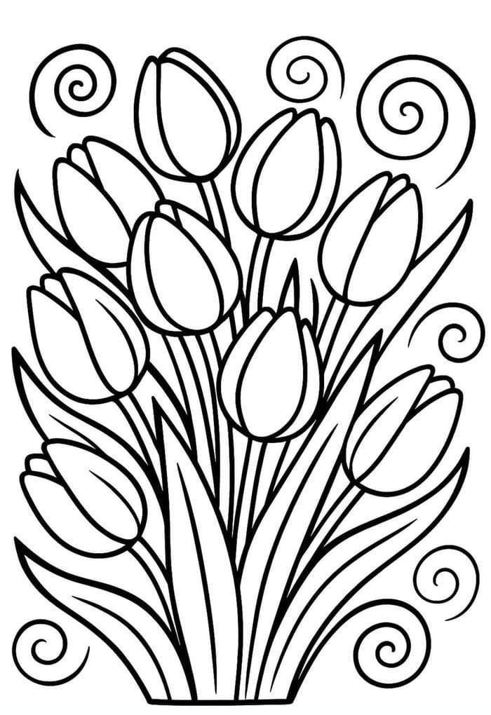 tranh tô màu hoa tulip đẹp đơn giản