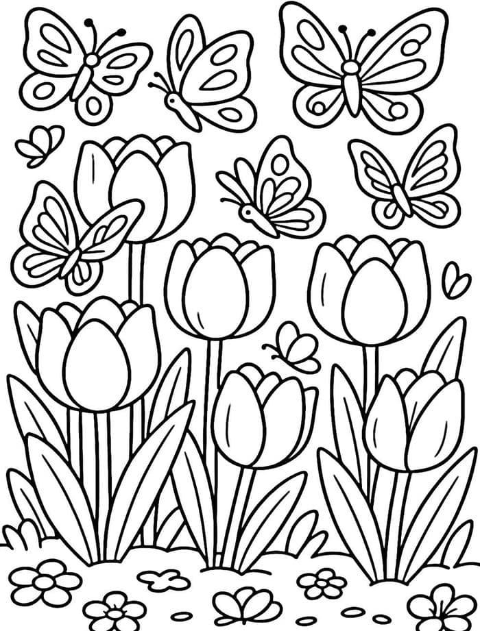 tranh tô màu hoa tulip mới nhất