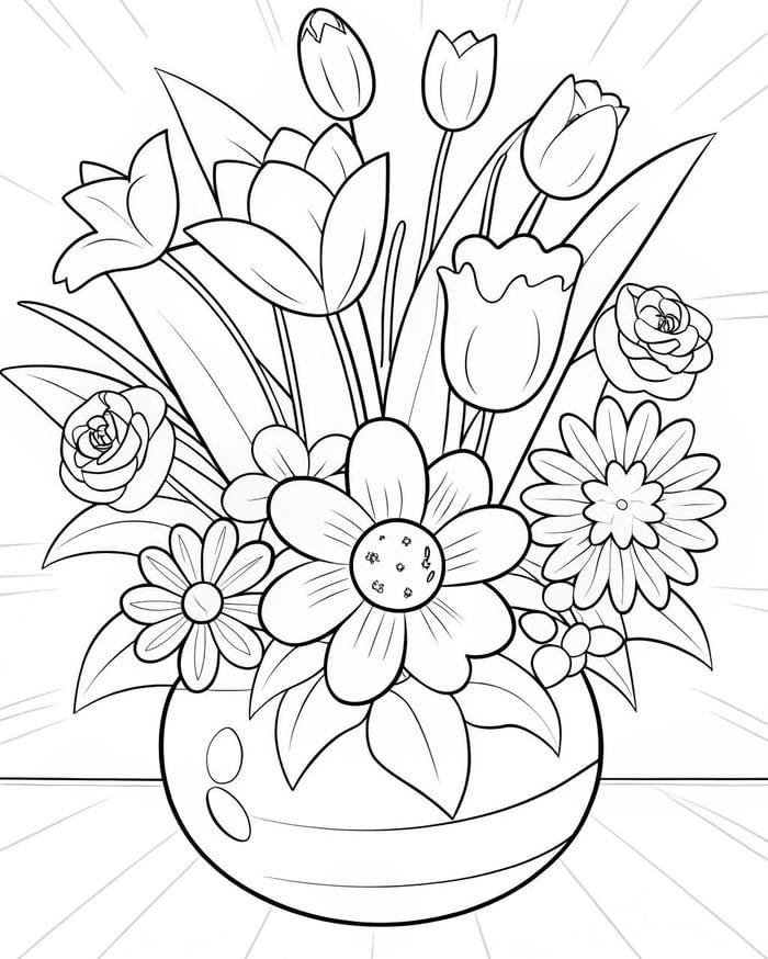 tranh tô màu hoa tulip nở rộ