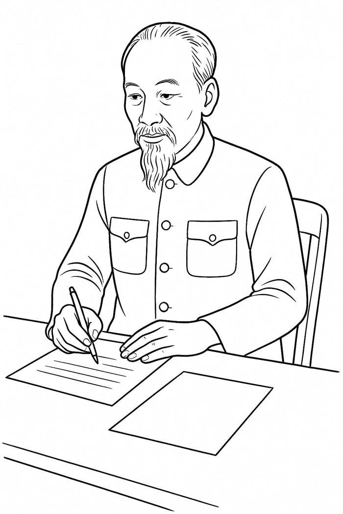 tranh bác hồ làm việc dễ tô