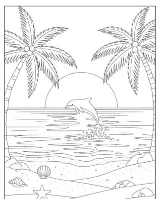 tranh tô màu phong cảnh hoàng hôn trên biển