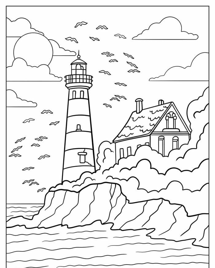 tranh tô màu phong cảnh ngọn hải đăng