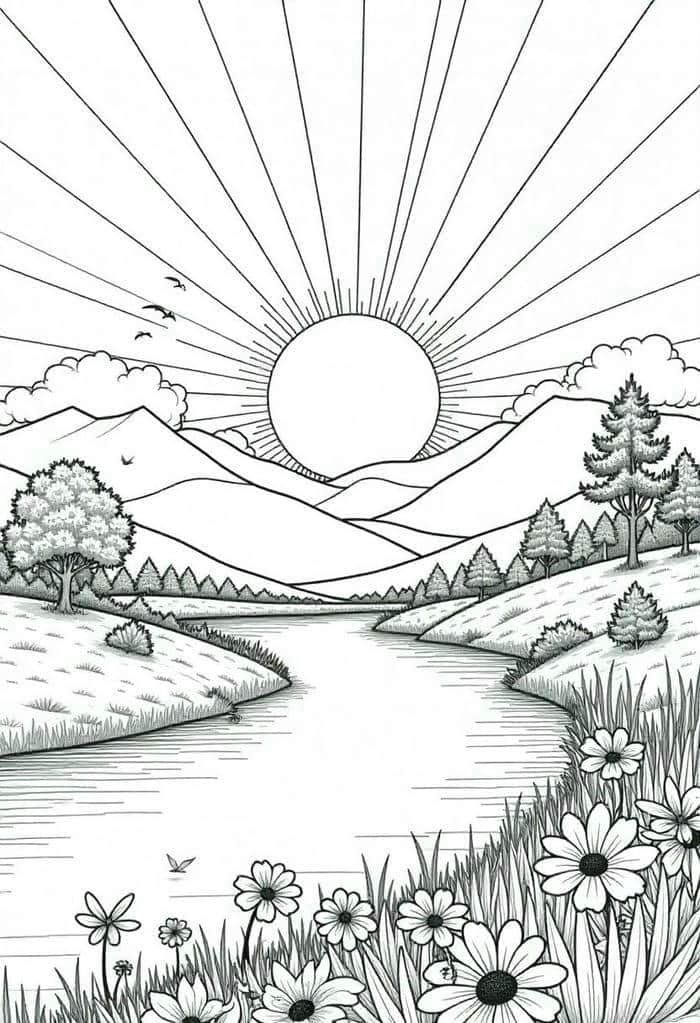 tranh tô màu phong cảnh quê hương