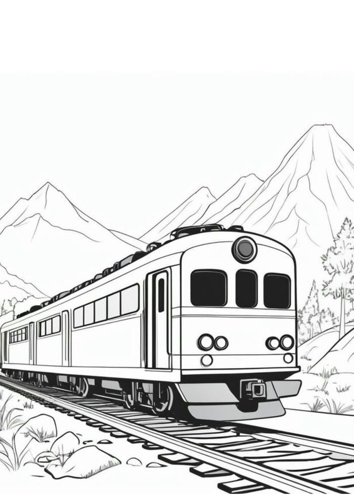 tranh tô màu phong cảnh tàu qua núi