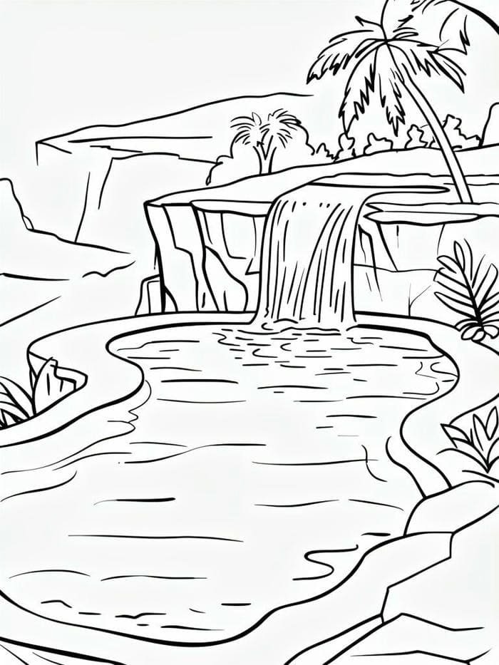 tranh tô màu phong cảnh thác chảy