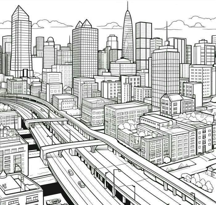 tranh tô màu phong cảnh thành phố hiện đại