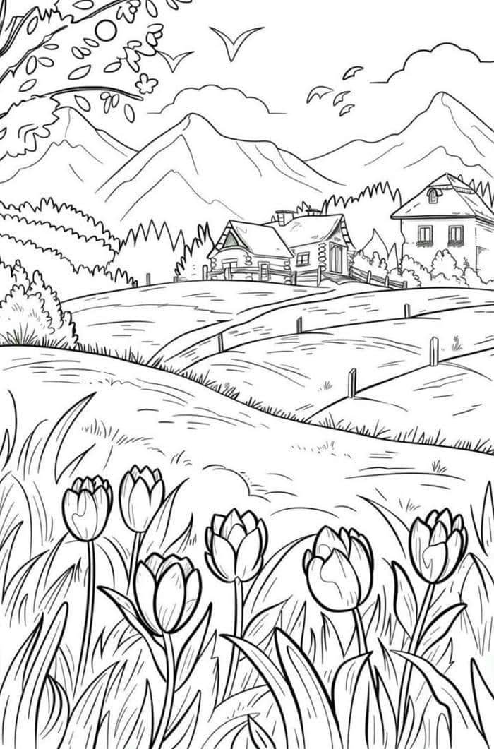 tranh tô màu phong cảnh thảo nguyên