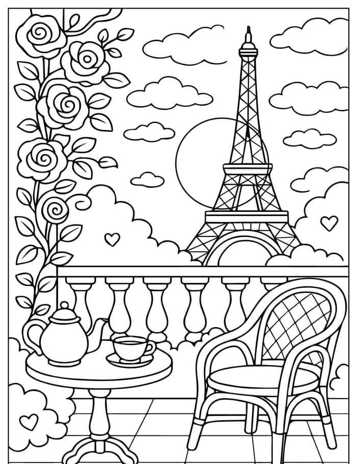 tranh tô màu phong cảnh tháp eiffel