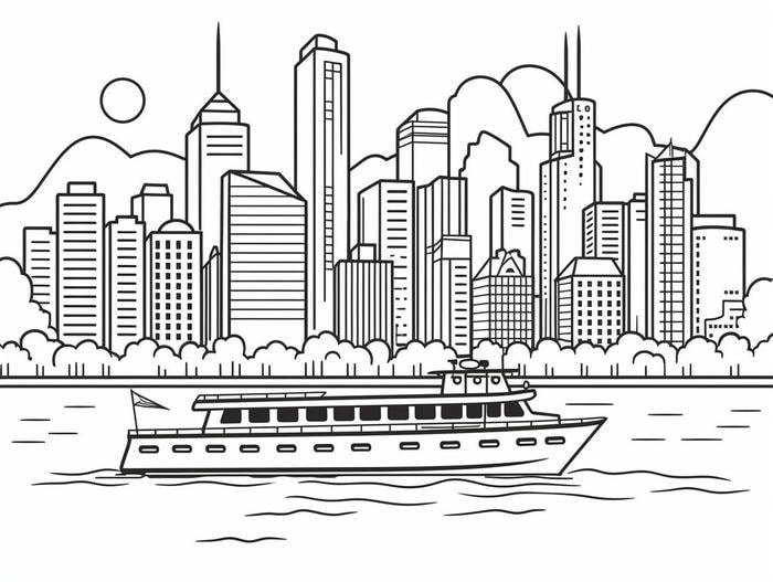 tranh tô màu phong cảnh thuyền trên sông