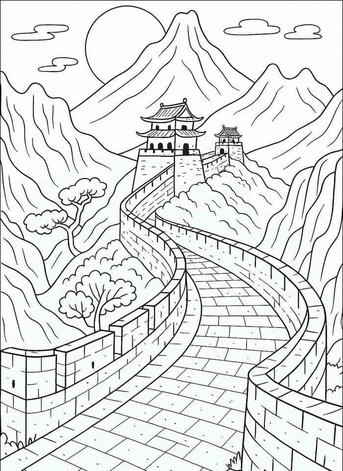 tranh tô màu phong cảnh vạn lý trường thành