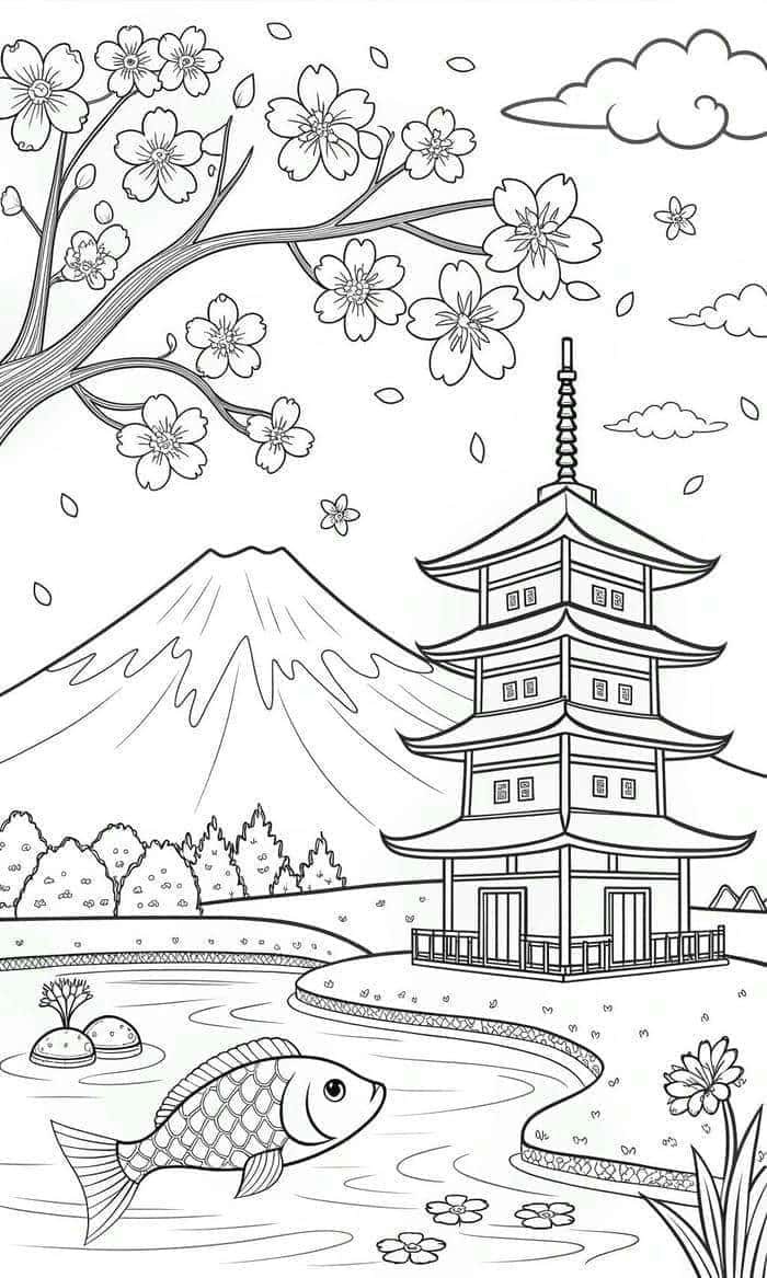 tranh tô phong cảnh núi phú sĩ