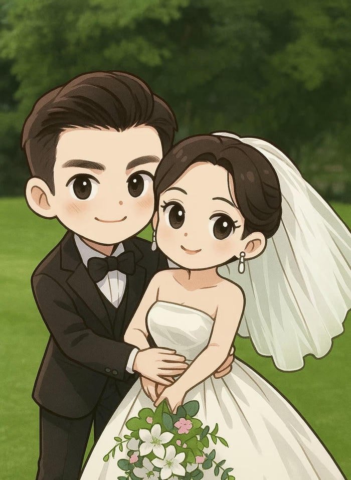 Hình ảnh cô dâu chú rể anime lãng mạn