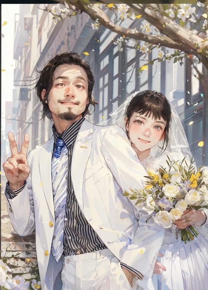 Tông màu ảnh cô dâu chú rể anime