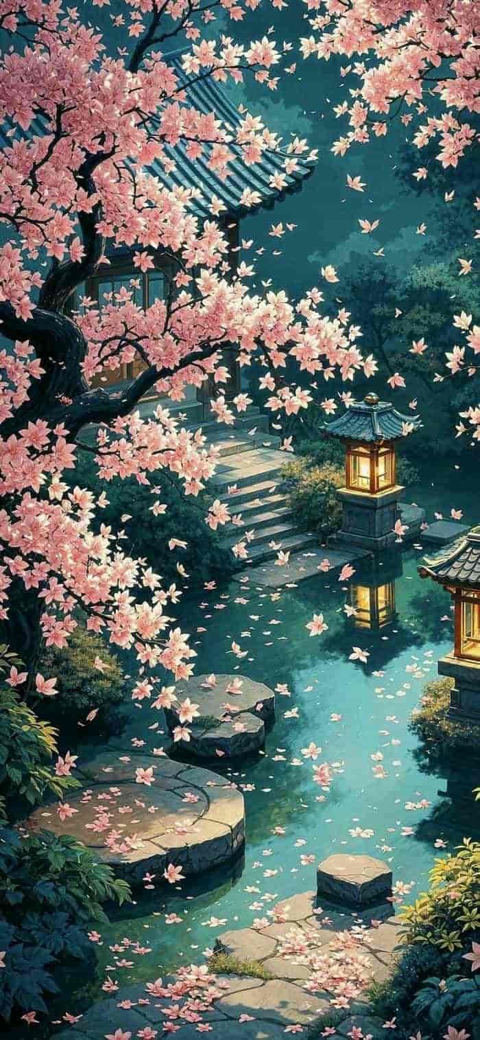 ảnh nền anime hoa anh đào bay