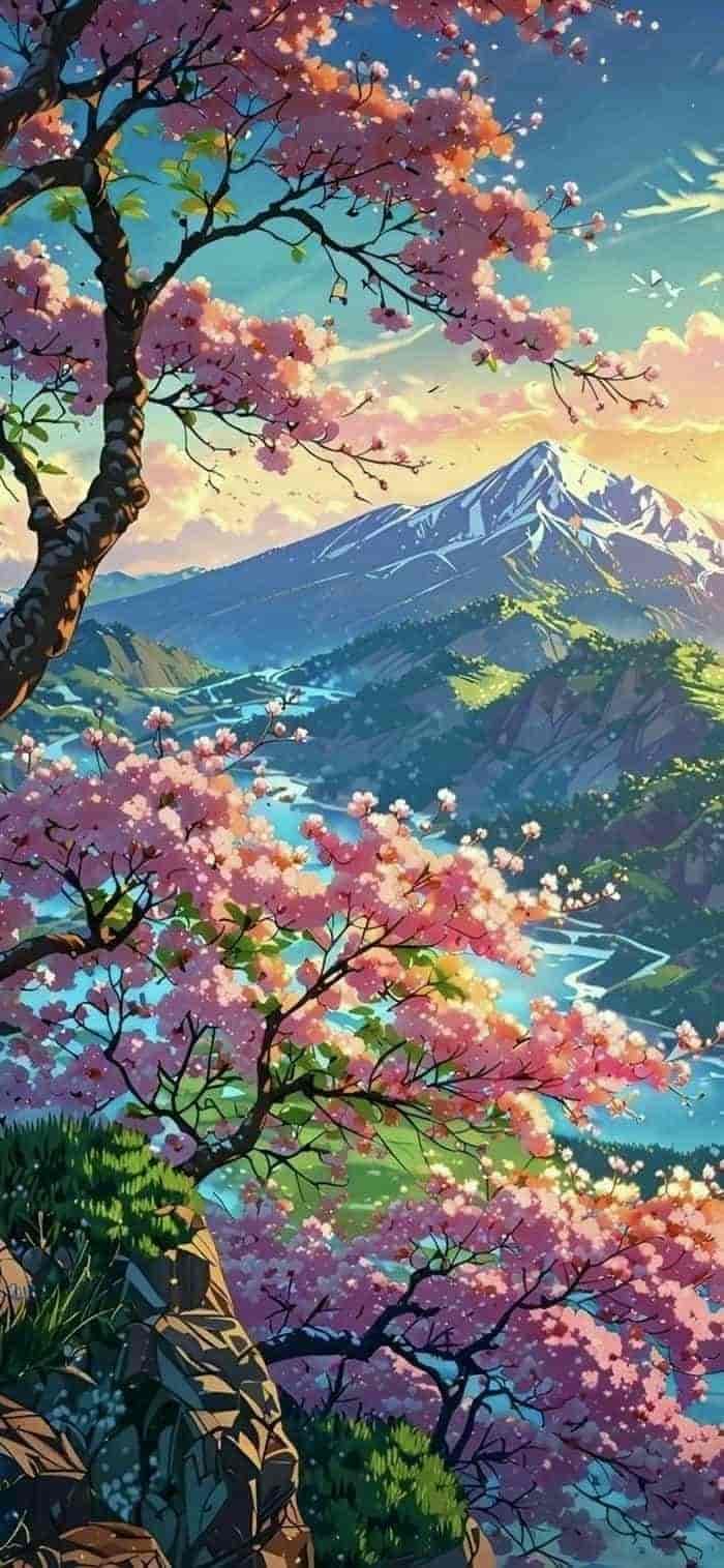 ảnh nền anime hoa anh đào dịu dàng