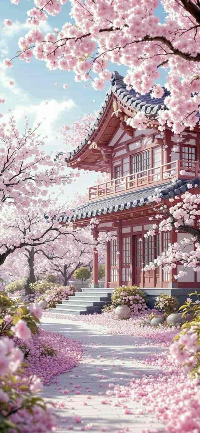 ảnh nền anime hoa anh đào mộng mơ