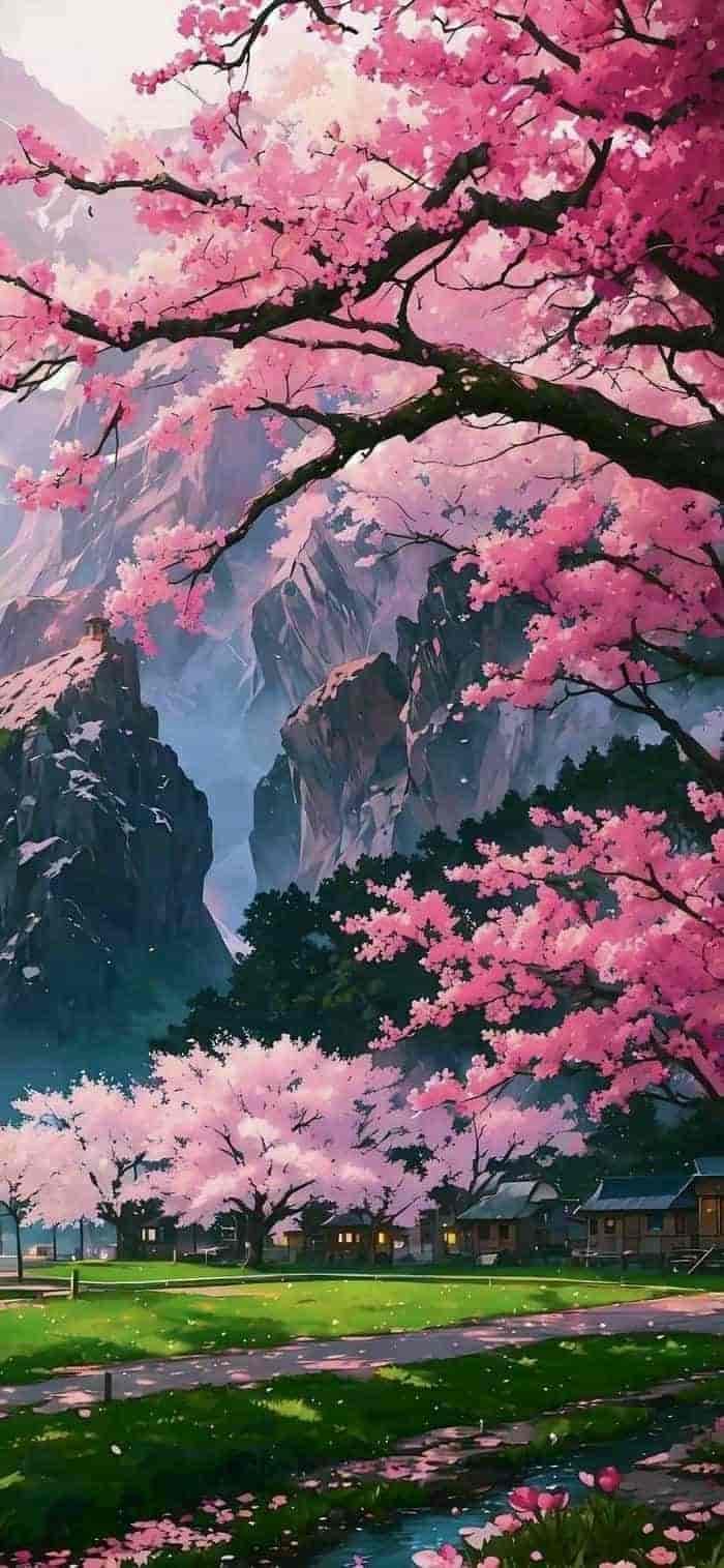 các ảnh nền hoa anh đào anime buổi chiều