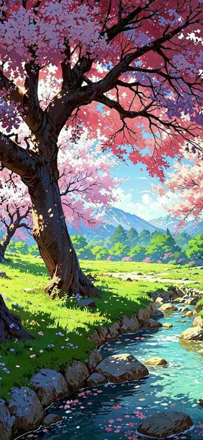 hình nền anime hoa anh đào tươi sáng