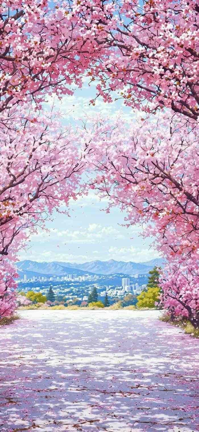 hình nền hoa anh đào anime trời xanh