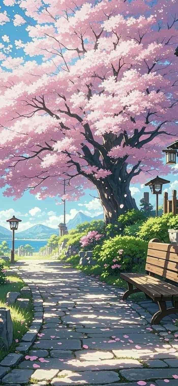 nền hoa anh đào anime đẹp tinh khôi
