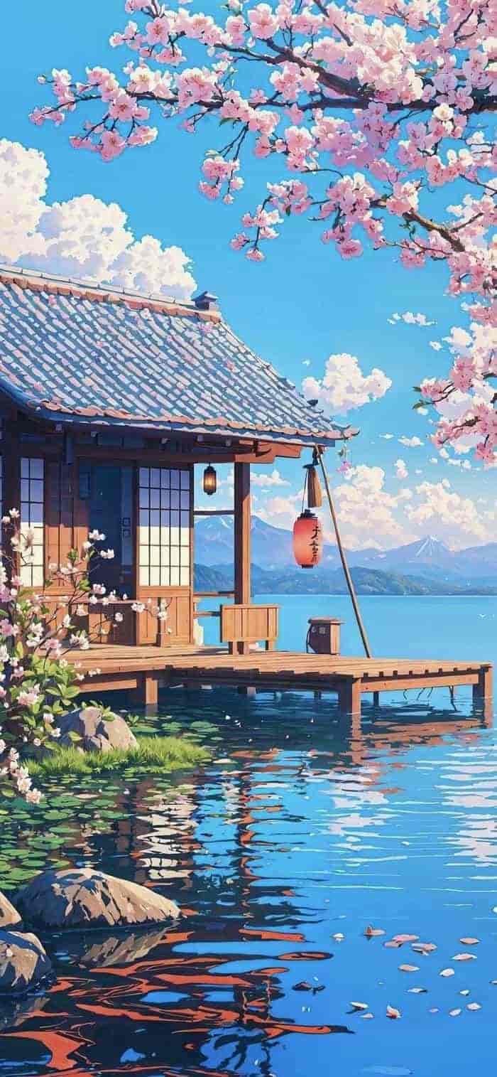 những hình nền hoa anh đào anime buổi sáng