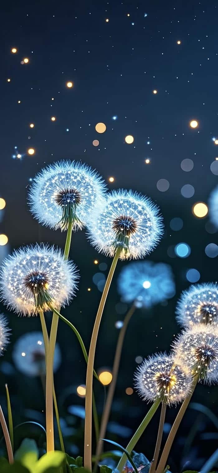 ảnh nền hoa bồ công anh buổi đêm