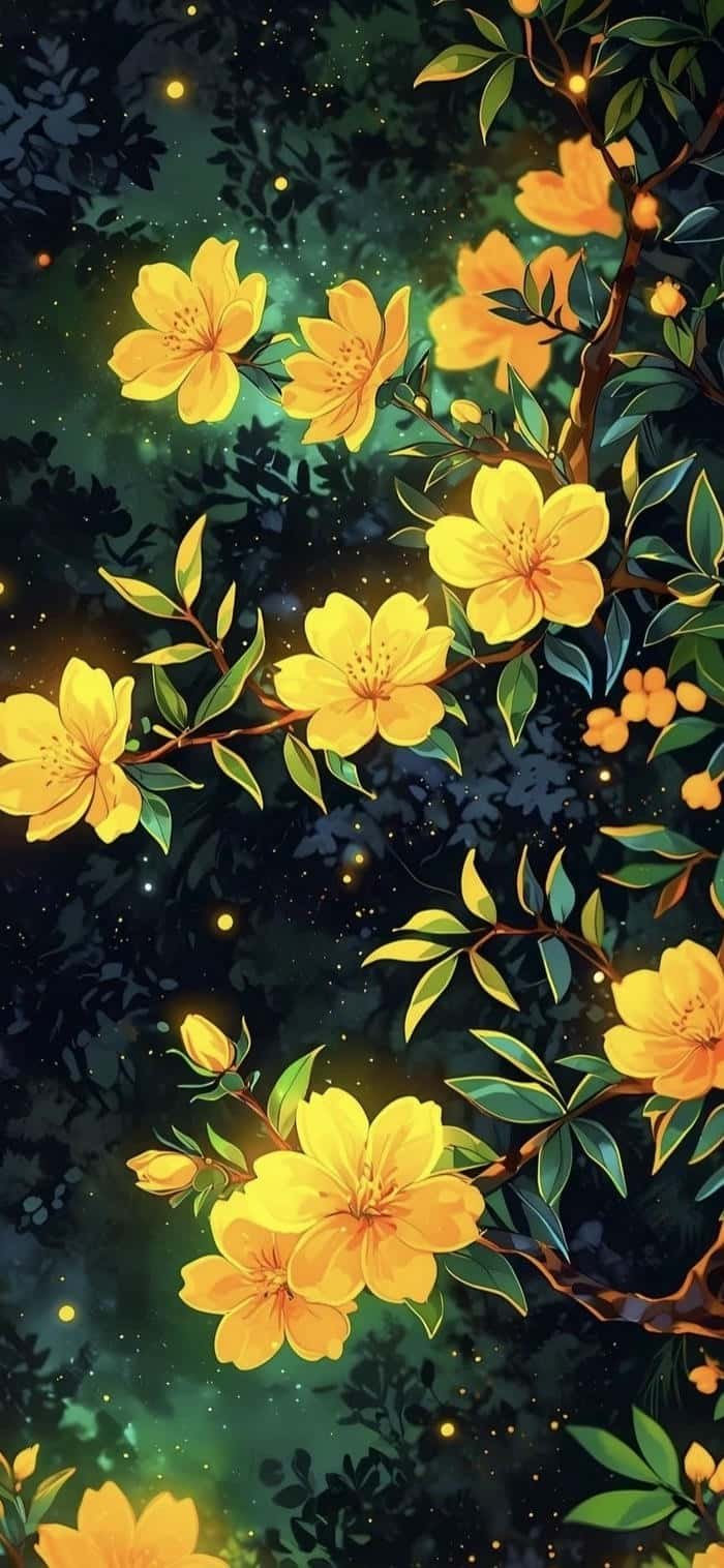 hình nền hoa mai vàng trong đêm khuya
